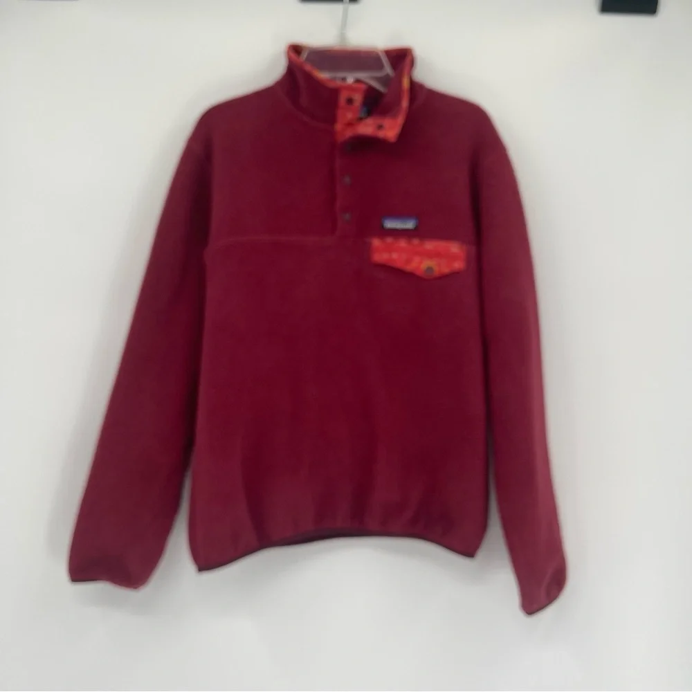 Patagonia Women's Synchilla Lightweight Snap-T Pullover Red Aztec Size Small